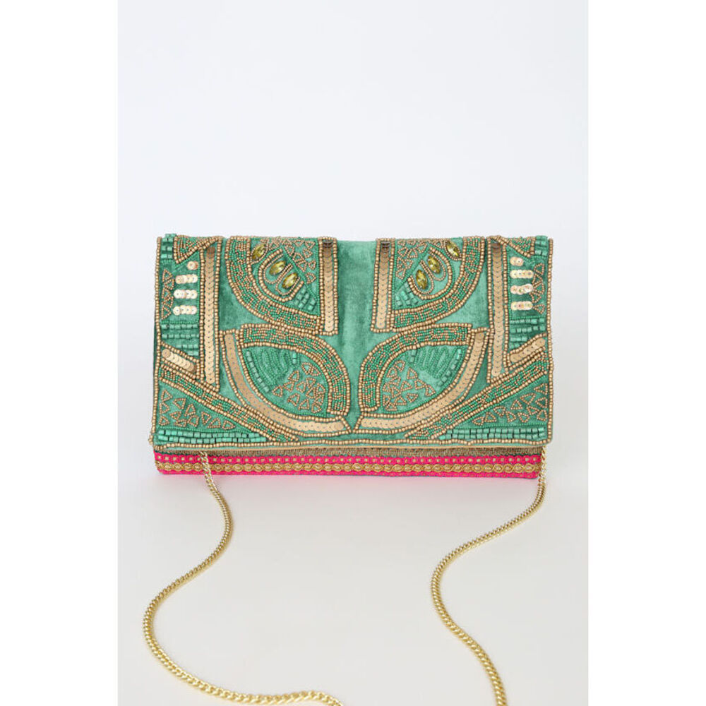 Lulus Bead The Best Green Velvet Beaded Clutch